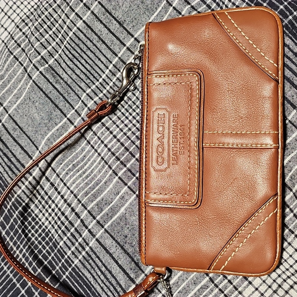 Coach leather wristlet Brown